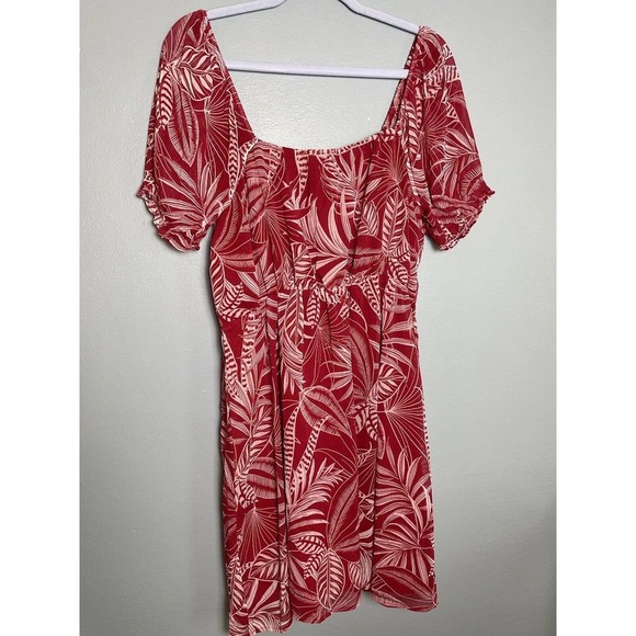 Banana Republic Dress Red Leaf Print Chiffon Midi Short Sleeve Summer Sundress - Picture 1 of 5